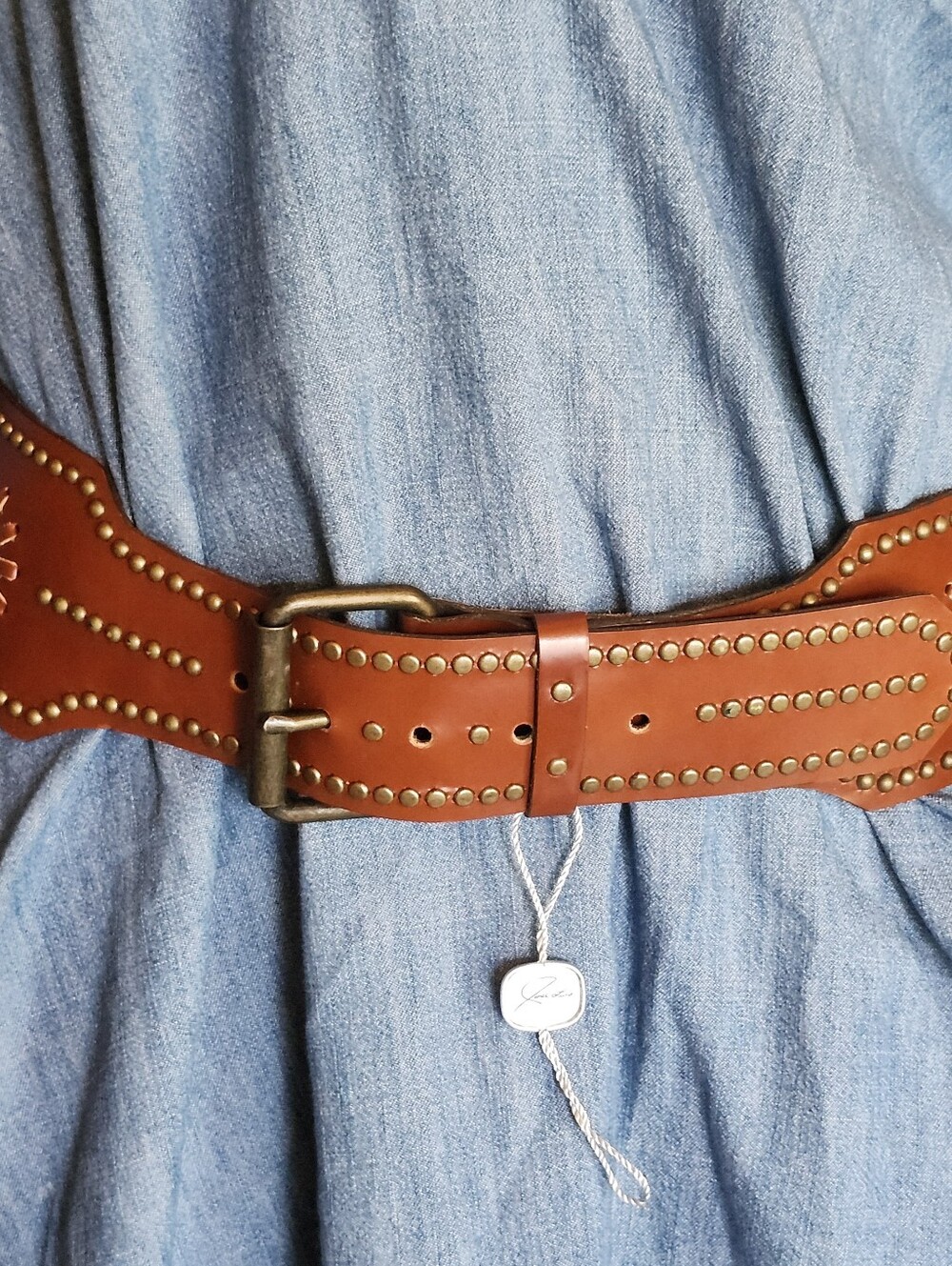 Studded And Laced Contoyr Leather Belt in Whiskey